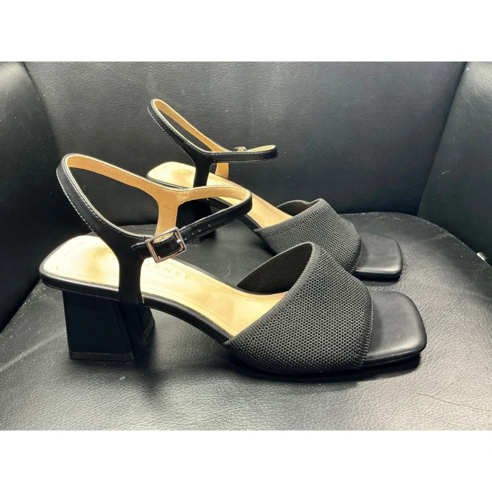 Journee Collection Evylinn Sandals Womens 9 Black Block Heel Square Toe